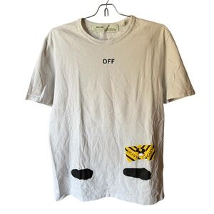 Off-White Men's Tee with Yellow and Black Accents